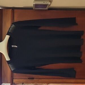 Cynthia Ashby | Black Long Sleeve Cotton Mesh Tee Sheer 100% Cotton - Small